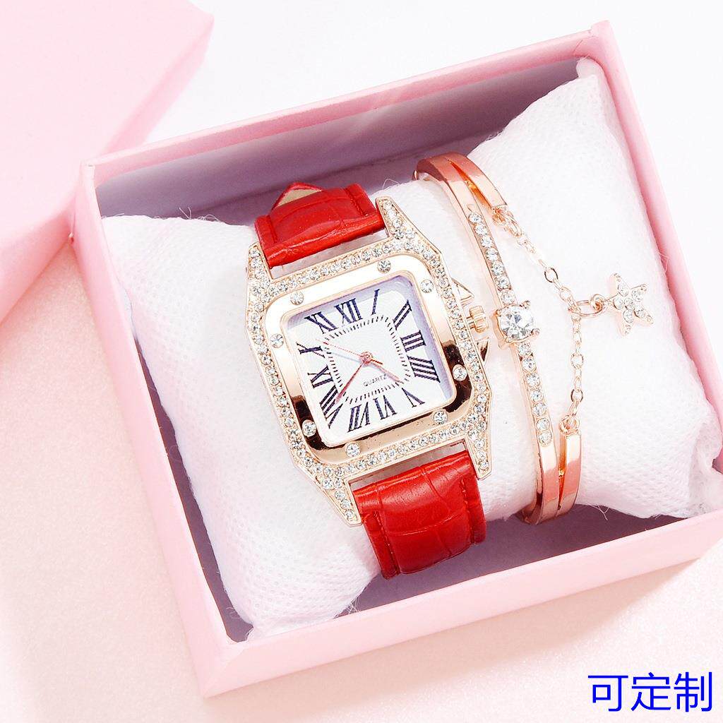 新款热销套装休闲石英表潮流女表经典方形皮带时尚手表女定制