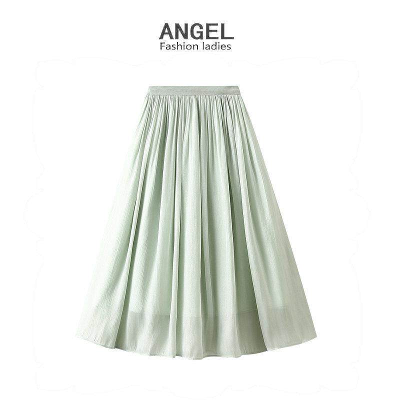 丝光感气质半身裙女修身显中长款A字裙飘逸夏季欧根纱裙子9818定