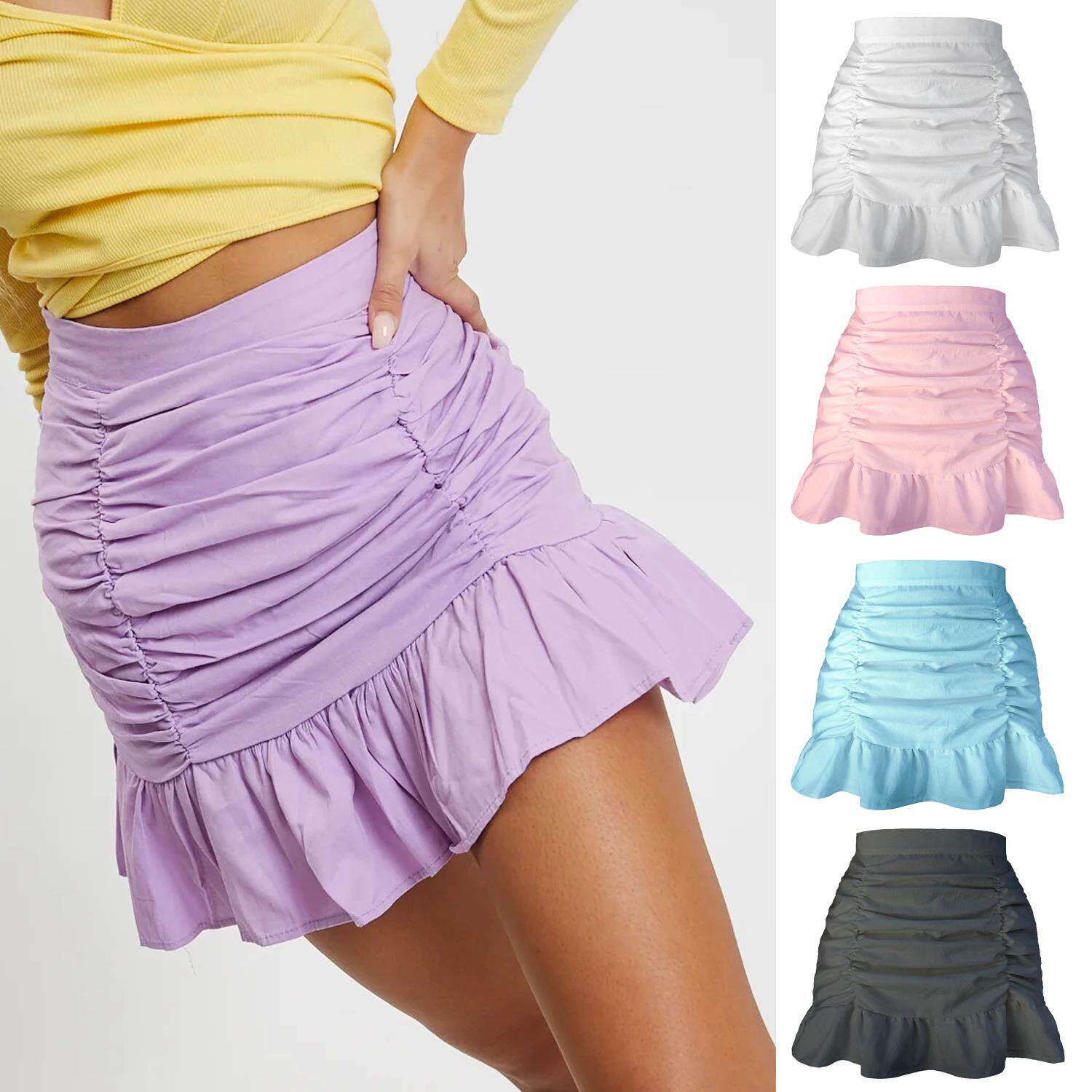 2026skirt色褶皱荷叶边拉链半身裙高腰包臀鱼尾短裙显短款定制