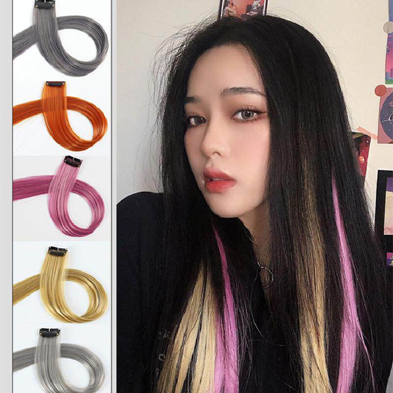 彩色挂耳染假发片女长发挑染渐变隐形无痕短发一片式直发接发定制