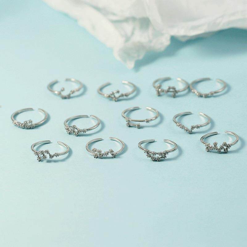 十二星座戒指时尚个性冷淡风日韩轻奢开口可调节镶钻食指戒女定制