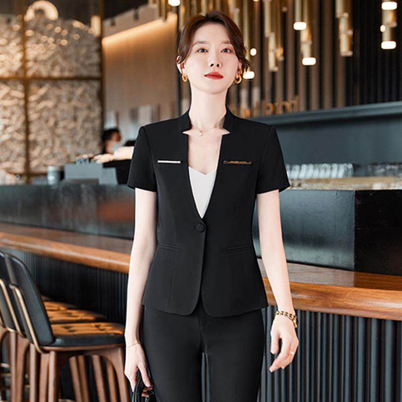 2026夏天新款职业装女装套装短袖修身立领小西装前台珠宝店工作服