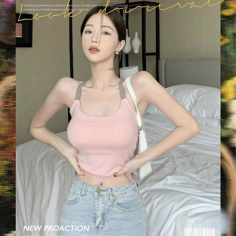 新款辣妹吊带背心女带胸垫聚拢运动外穿内搭短款修身美背内衣定制