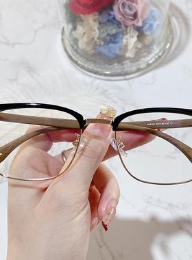 H16161方框眉毛架木纹腿商务男士无度数可配近视镜帅气复古风框架