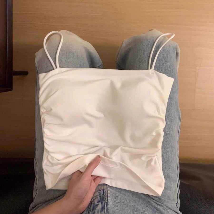 韩版欲一字肩棉吊带美背背心一体带胸垫短款打底无袖抹胸上衣定制