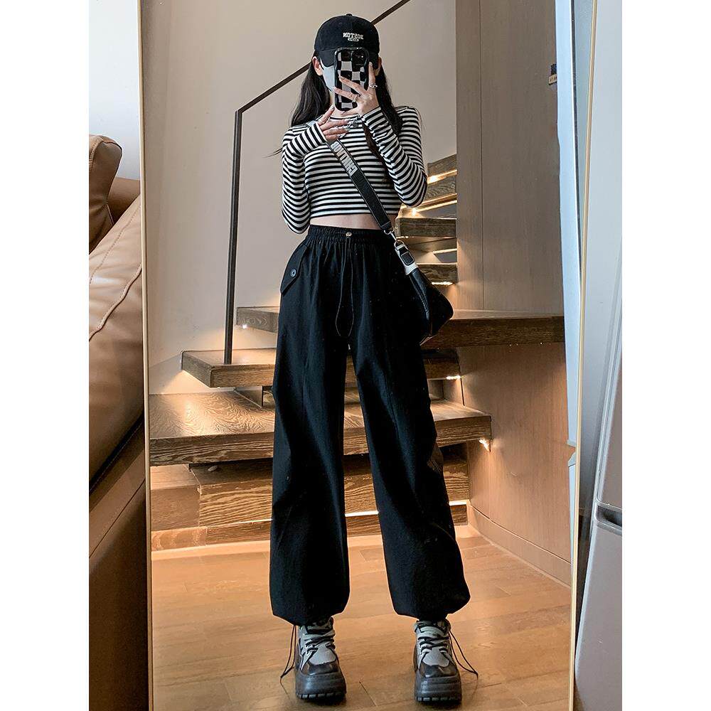 美式工装裤女酷飒风2025新款高腰休闲速干阔腿裤降落伞束脚运动裤