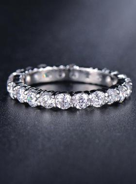 经典排戒指铜镀白金色戒指女满钻微镶钻指环关节手饰品 ins定制