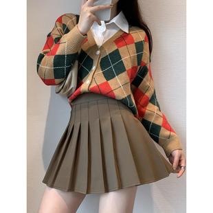 百褶裙女2025秋冬季新款黑白色 高腰A字显小个子短裙长款半身裙定