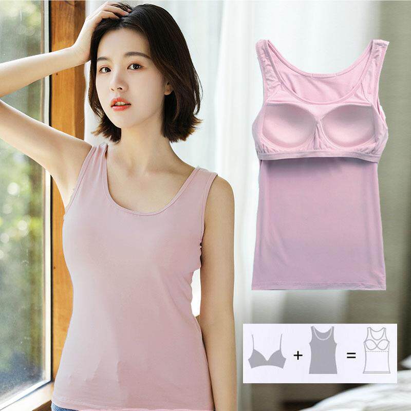 女士背心带胸垫罩杯莫代尔无钢圈一体吊带内衣免穿文胸打底衫定制