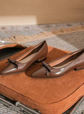 19608法式新款平底蝴蝶结尖头气质百搭不累脚一脚蹬舒适女款单鞋