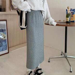 针织高腰显包臀半身裙女垂感直筒裙中长款百搭毛线裙子秋冬新款定
