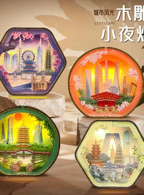 国潮文创木雕灯手工拼装桌面摆件创意3d小夜灯著名景区旅游纪念品