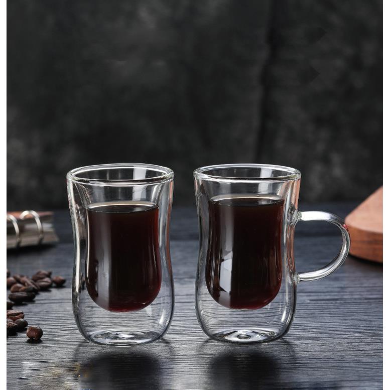 新款高硼硅玻璃造形牛奶杯 透明双层玻璃咖啡杯 80ml咖啡杯定制