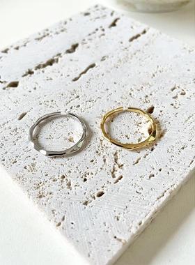 AR008韩版S925银不规则面细线戒指镀金冷淡风开口女银指环定制