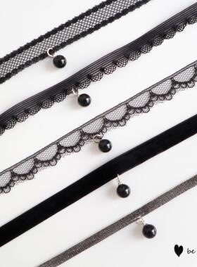 新款复古饰品黑色蕾丝颈带黑吊坠项圈Choker颈链锁骨链项链女定制