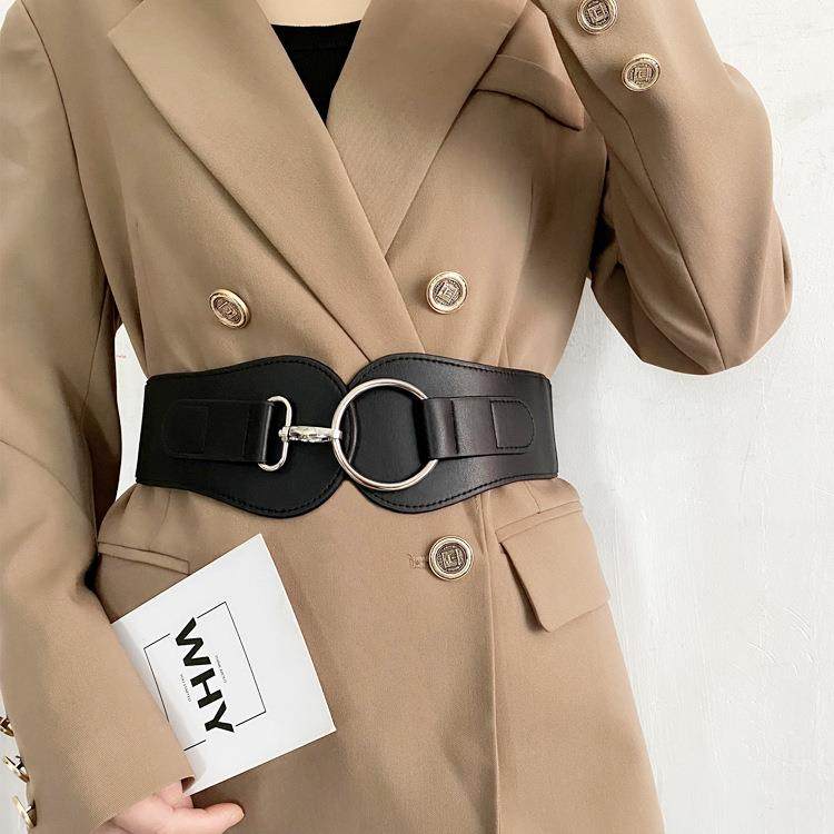欧美腰带女宽松紧弹力百搭黑配西装连衣裙子大衣腰封装饰收腰外穿