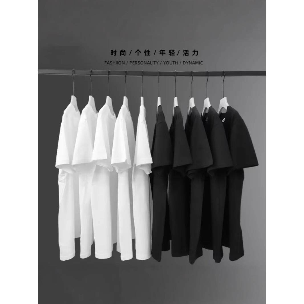 重磅棉色短袖T恤男女打底衫夏季白色内搭正肩黑上衣男半袖t恤定制