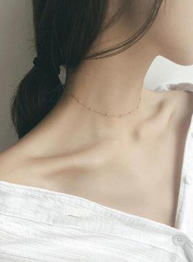 choker少女心细项链韩国纤细间隔小珠锁骨链简约短款颈带项圈定制