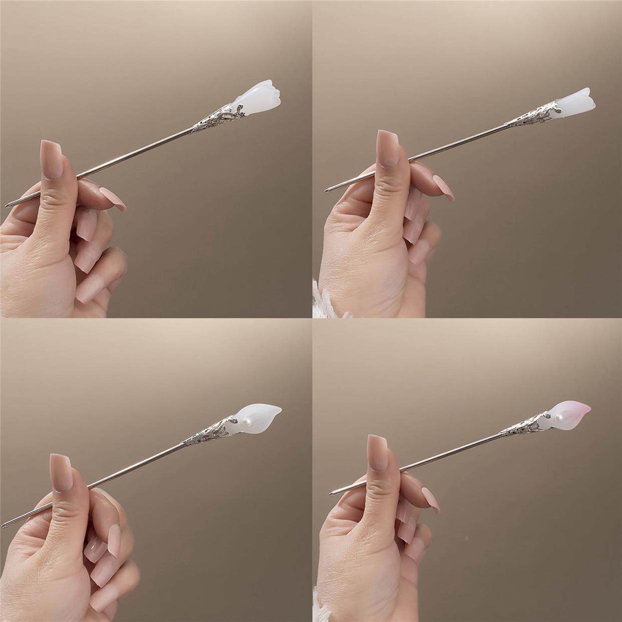 银色素簪子木兰花发簪女古风气质盘发钗子简约冷淡风步摇汉服玉簪