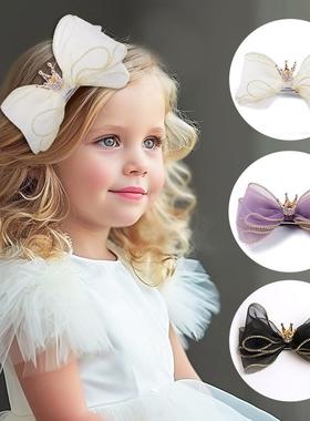 80708三层立体欧根纱蝴蝶结发夹 儿童皇冠顶夹发饰 黑黄粉色定制