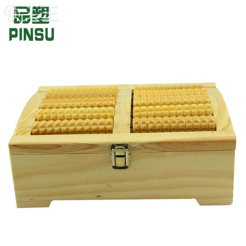 实木足部艾灸盒木质滚轮按摩器材 多功能家用盒子五排脚部温灸器