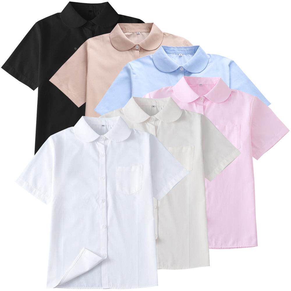 春夏日本中学生丸襟圆领短袖幼稚园jk制服白衬衫不透定制