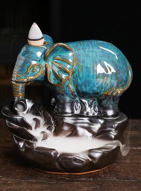 静尘原创陶瓷莲花荷叶倒流烟熏香炉高山流水回流香炉家居摆件定制