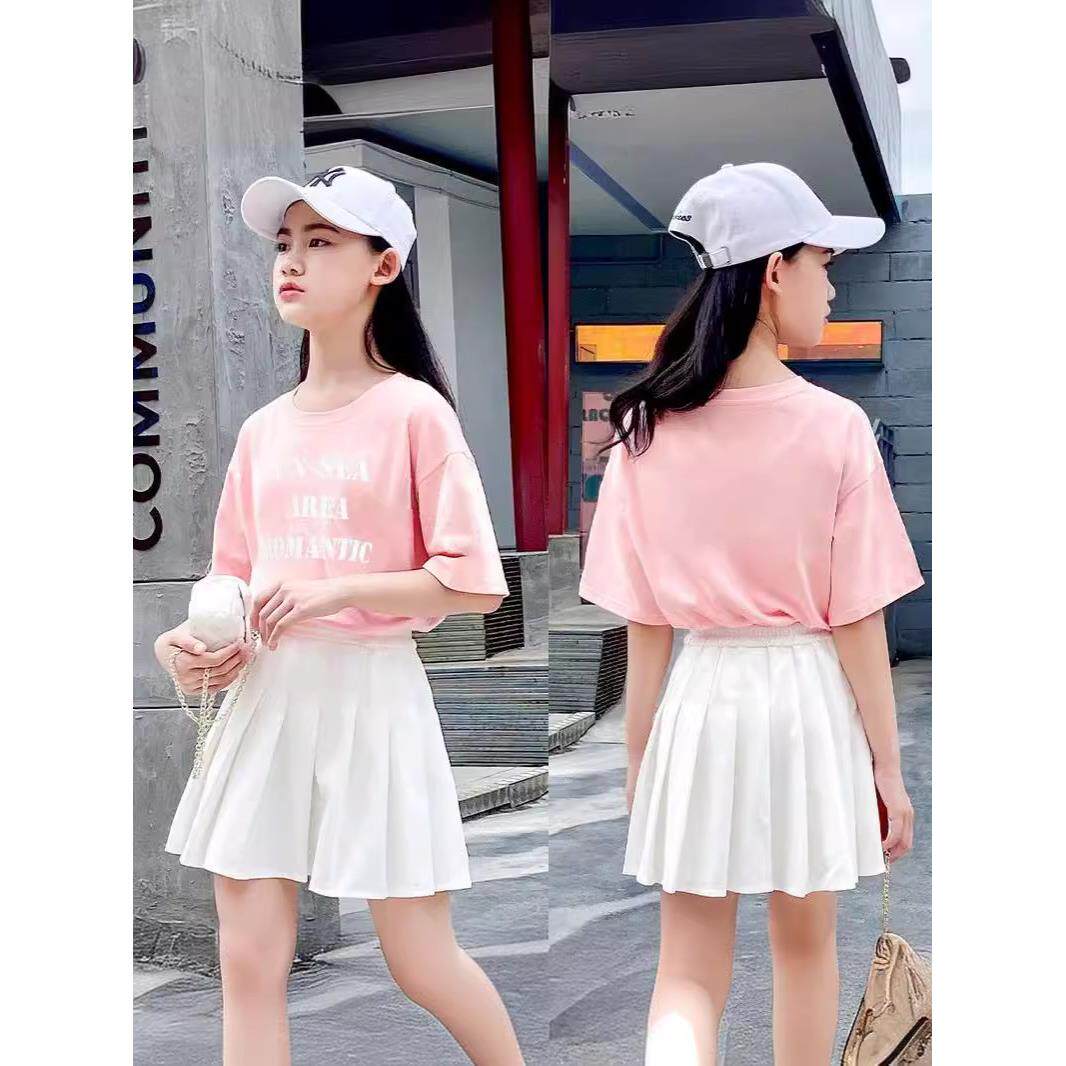 女童色裙百褶裙夏季儿童夏装短裙女孩中大童裙子夏天白色半身裙定