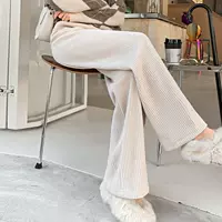 Весенние вельветовые черные бархатные штаны, высокая талия, по фигуре, свободный прямой крой