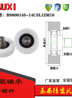 BS600145-14C3L12M10耐磨不锈钢轴螺丝外包POM塑料滑轮尼龙轮626