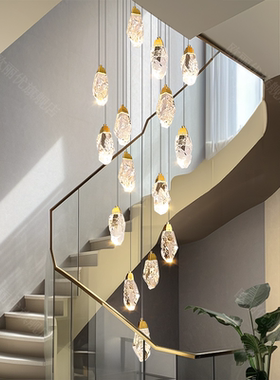 楼梯灯长吊灯水晶轻奢设计师别墅大厅挑空旋转楼梯间loft公寓吊灯