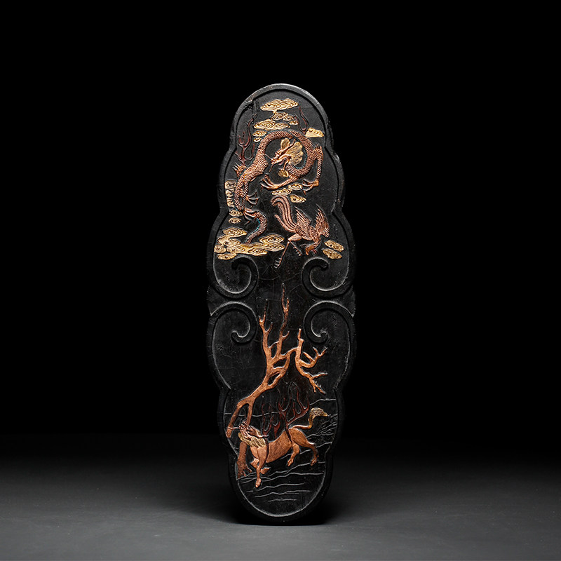 国家非遗 1987年项胜利制老墨版《四美具》程君房收藏老古墨块 文房