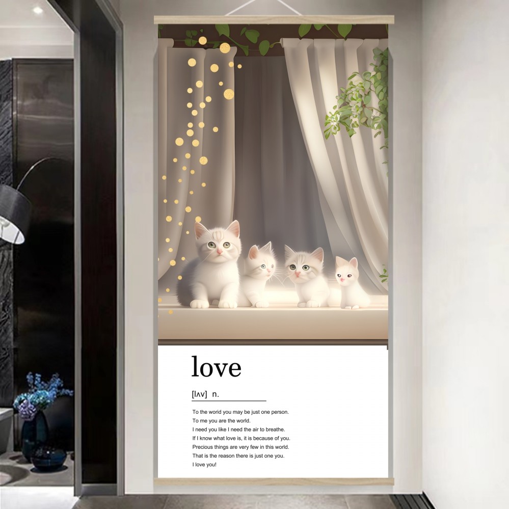 小猫咪奶油风玄关装饰品卷轴挂画可爱客厅家居北欧简约自然新中式