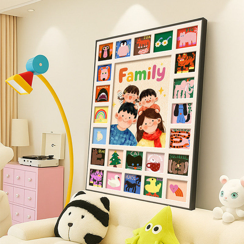 一家三口客厅装饰画多巴胺可爱温馨奶油风沙发背景墙挂画玄关壁画,家居饰品,现代装饰画,淘宝优惠券,粉丝福利购,淘宝优惠卷