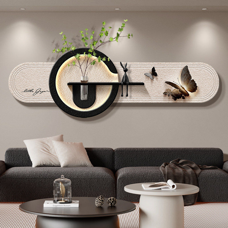 现代简约客厅装饰画2026新款蝴蝶沙发背景墙挂画复古大白墙壁灯画