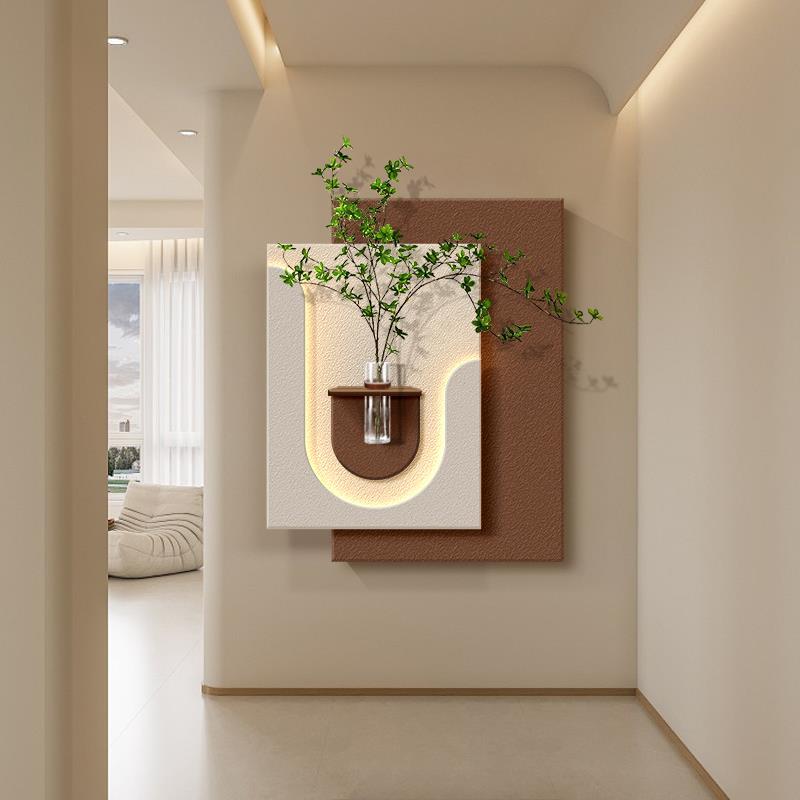 立体砂岩装饰画水培绿植物DIY高级带花瓶玄关挂画入户壁灯感客厅图片