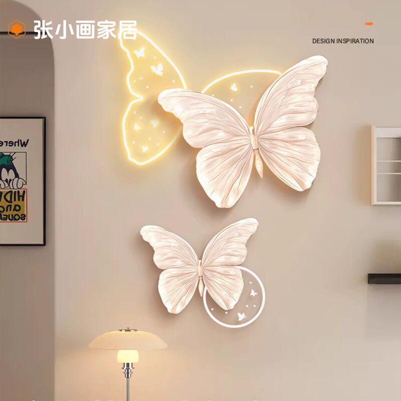 奶油风玄关装饰画高级感法式蝴蝶走廊过道尽头壁画入户正对门挂画