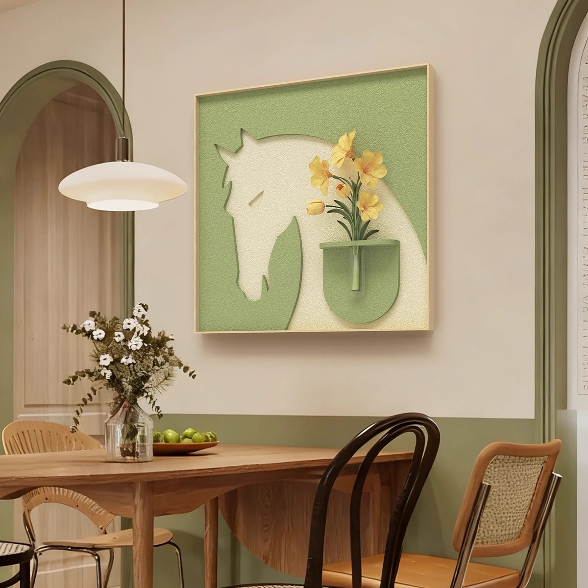 奶油风水培绿植客厅装饰画立体餐厅高档挂画卧室玄关画过道走廊马