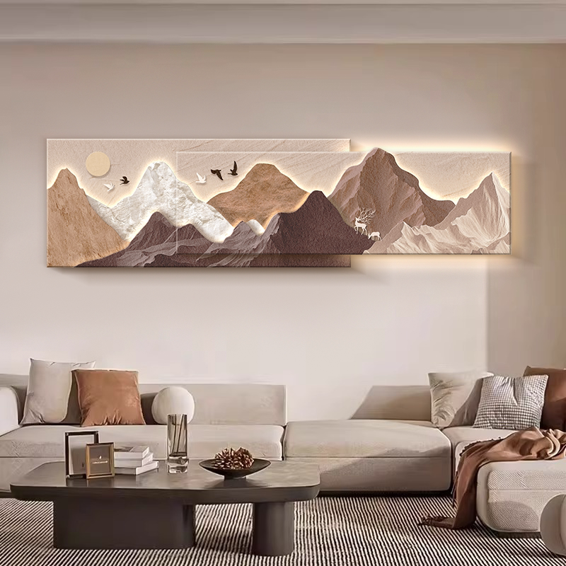 背有靠山客厅装饰画轻奢高档沙发背景墙挂画2026新款立体山水壁画