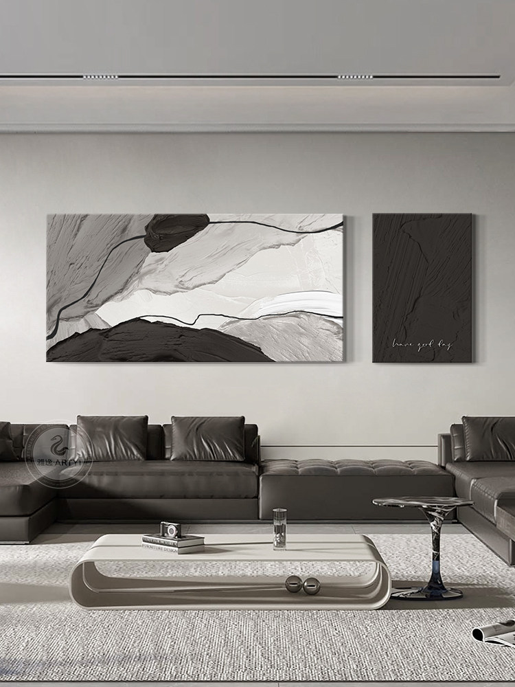 现代简约客厅装饰画极简风砂岩沙发背景墙挂画高级感抽象双联挂画
