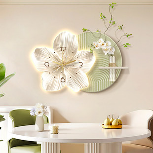 奶油风餐厅装饰画挂钟水培绿植花卉时钟客厅电视背景墙挂画带钟表