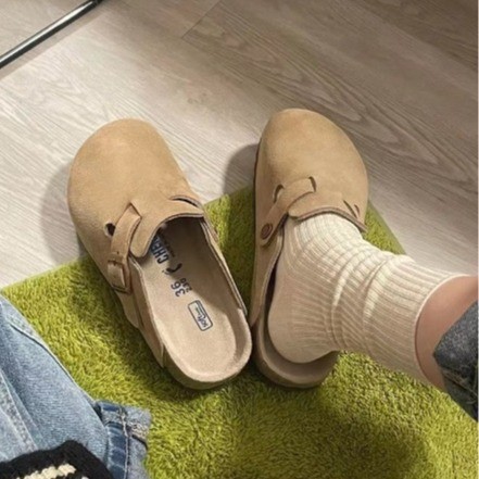 进口【现货】勃肯鞋女网红厚底增高博肯包头半拖鞋春秋一脚蹬懒人