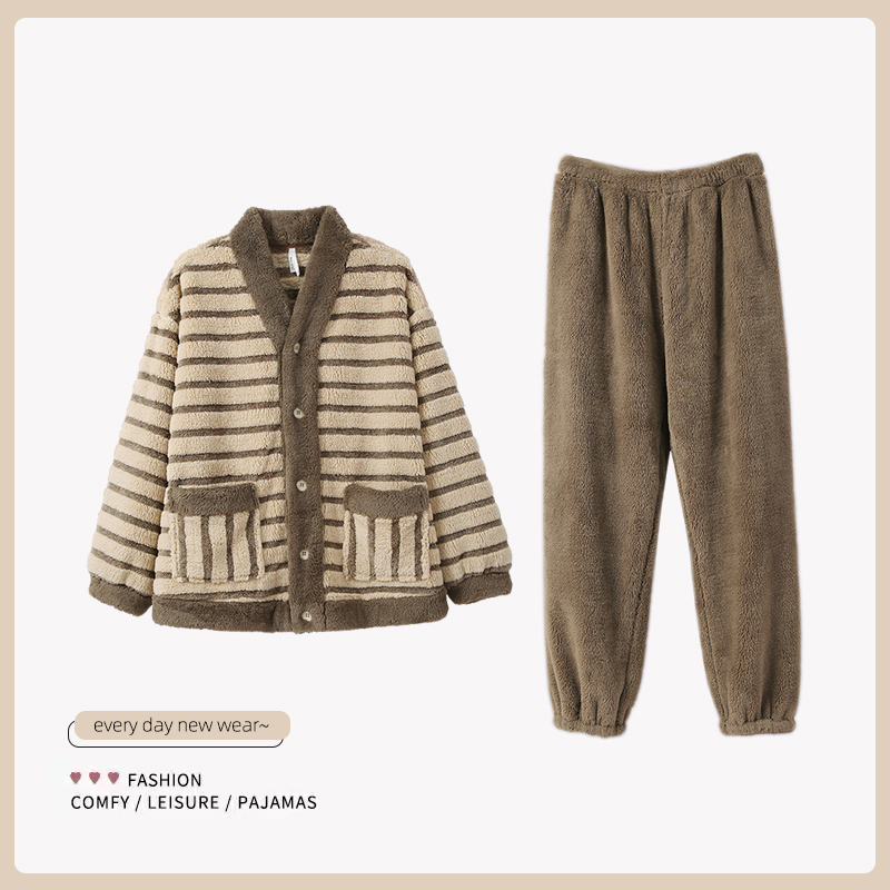 安之伴秋冬男睡衣珊瑚绒加厚开衫