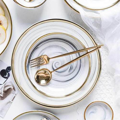 Marble Dinner Plate Set Ceramic Kitchen Plate Tableware Set