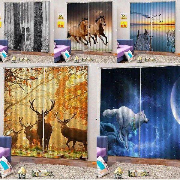 Pair of Animal Printed Curtains Drape for Bedroom Living