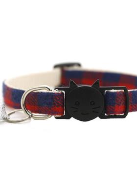 Pet Cat Dog Safety Plaid Cat Collar Buckles With Bell Adjust