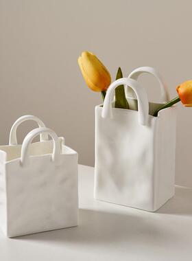 Nordic Portable Vase White Ceramic Flower Vase Modern Home D