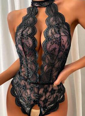 Teddy Erotic Lingerie For Women Lace Open Bra Crotchless