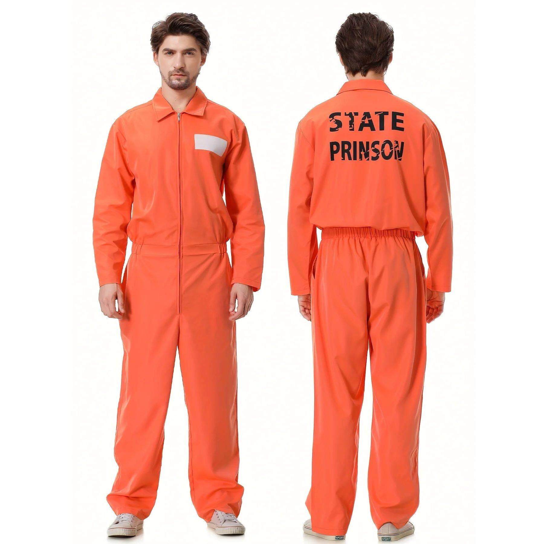 Prisoner costume set orange jumpsuit 5pcs/set handcuffs pris