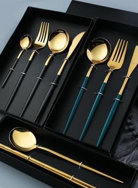stainless steel knife and fork spoon fourpcs set golden stea